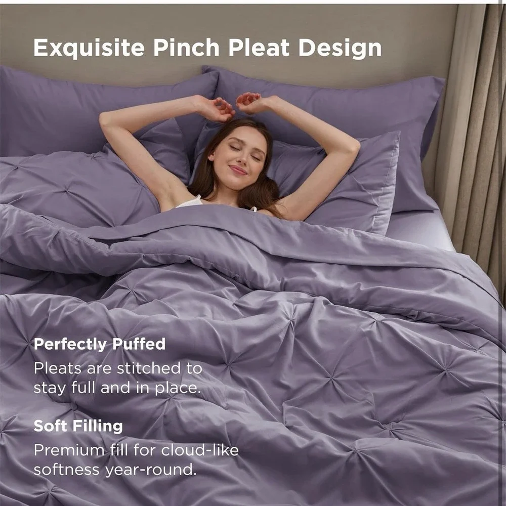 Bedsure Full Size Black Comforter Set 7-Pc Bed in a Bag Pinch Pleat New Sealed